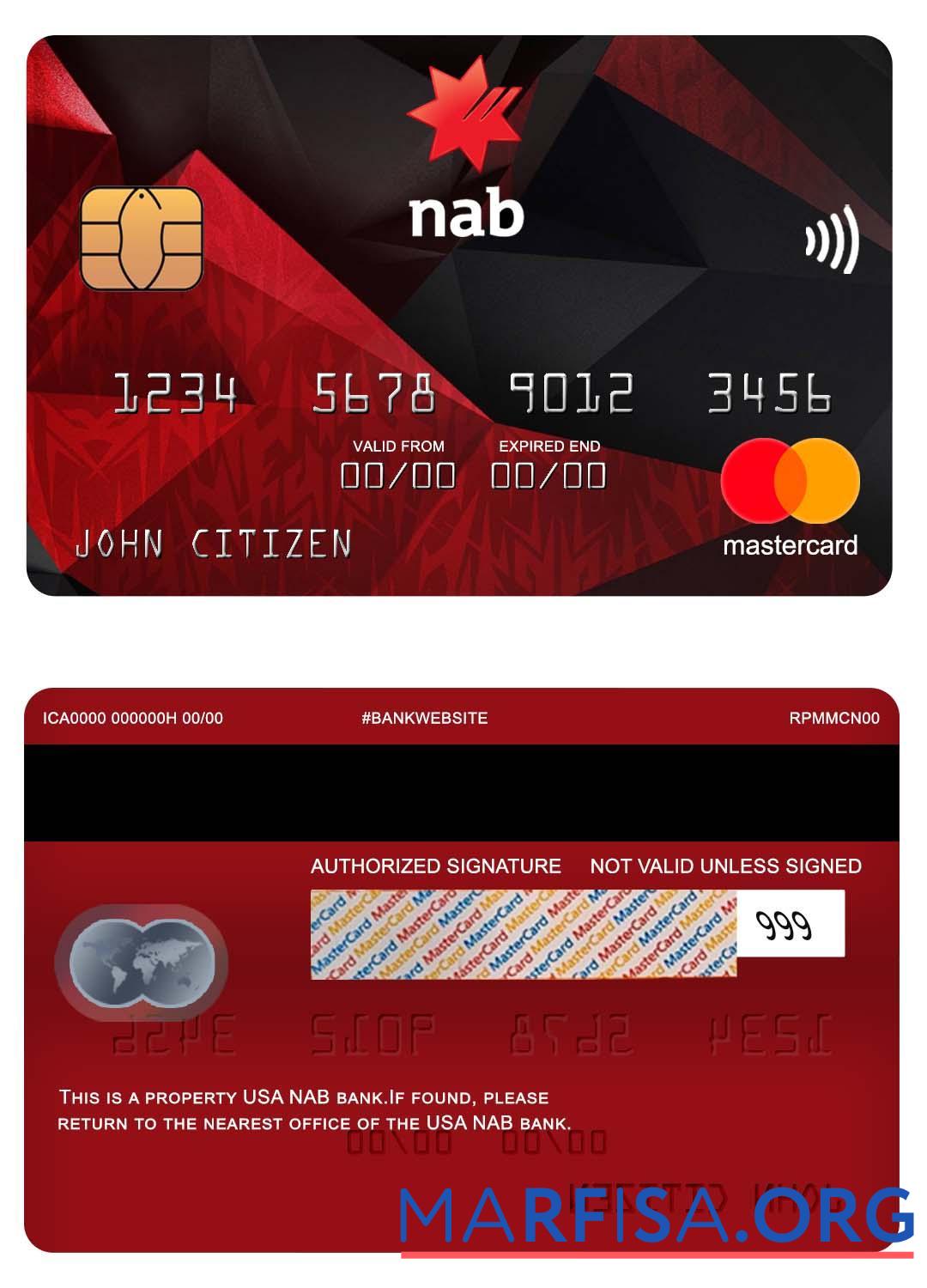 Realistic USA NAB bank mastercard example